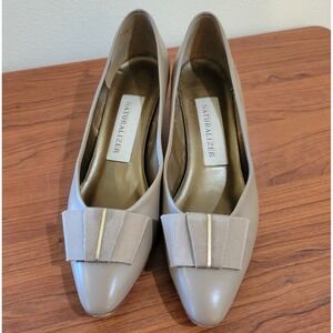 Naturalizer Womens Taupe Leather Kitten Heel Pumps Bow Pointed Toe Shoes 7.5
